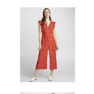 Icone Simons Jumpsuit Womens Size Medium Red Polka Dot Ruffle Sleeve Wide Leg